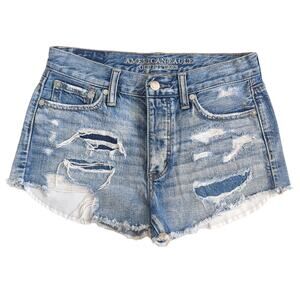 American‎ Eagle Women's Vintage Hi Rise Festival Jean Shorts Denim Distressed 2
